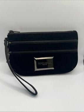 Giorgio Armani Black Velvet Zip Trio Wristlet Parfums Clutch